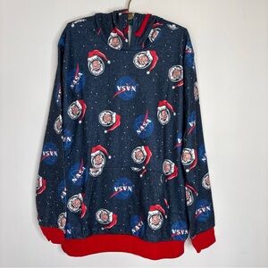 Ugly Christmas Fleece Men’s XXL Navy Blue NASA Santa Astronaut Hoodie NWT